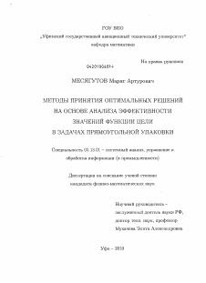 Диссертация по информатике, вычислительной технике и управлению на тему «Методы принятия оптимальных решений на основе анализа эффективности значений функции цели в задачах прямоугольной упаковки»