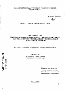 Диссертация по химической технологии на тему «Динамический термоэластопласт на основе бутадиен-нитрильного каучука и полипропилена, модифицированный слоистым силикатом»