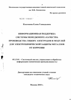 Диссертация по информатике, вычислительной технике и управлению на тему «Информационная поддержка системы менеджмента качества производства гибких электродов и модулей для электрохимической защиты металлов от коррозии»