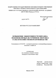 Диссертация по процессам и машинам агроинженерных систем на тему «Повышение эффективности пиролиза возобновляемых источников энергии в сельскохозяйственном производстве»