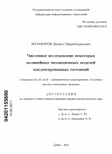 Диссертация по информатике, вычислительной технике и управлению на тему «Численное исследование некоторых нелинейных эволюционных моделей конденсированных состояний»