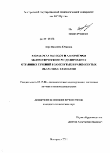 Диссертация по информатике, вычислительной технике и управлению на тему «Разработка методов и алгоритмов математического моделирования отрывных течений в замкнутых и разомкнутых областях с разрезами»