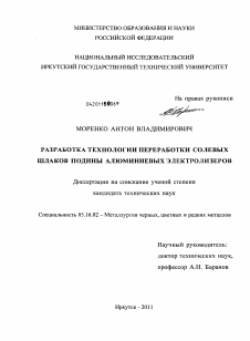 Диссертация по металлургии на тему «Разработка технологии переработки солевых шлаков подины алюминиевых электролизеров»