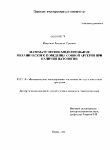 Диссертация по информатике, вычислительной технике и управлению на тему «Математическое моделирование механического поведения сонной артерии при наличии патологии»