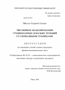 Диссертация по информатике, вычислительной технике и управлению на тему «Численное моделирование стационарных плоских течений со свободными границами»