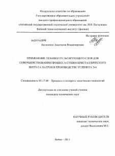 Диссертация по химической технологии на тему «Применение техники пульсирующего слоя для совершенствования процесса сушки кристаллического нитрата натрия в производстве угленита Э-6»