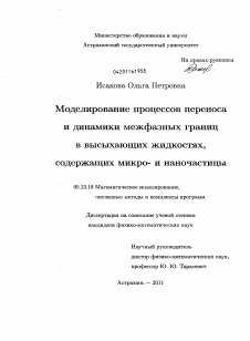 Диссертация по информатике, вычислительной технике и управлению на тему «Моделирование процессов переноса и динамики межфазных границ в высыхающих жидкостях, содержащих микро- и наночастицы»