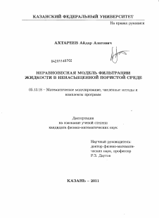 Диссертация по информатике, вычислительной технике и управлению на тему «Неравновесная модель фильтрации жидкости в ненасыщенной пористой среде»