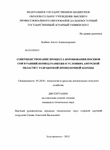 Диссертация по процессам и машинам агроинженерных систем на тему «Совершенствование процесса боронования посевов сои в ранний период развития в условиях Амурской области с разработкой прополочной бороны»