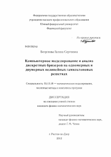 Диссертация по информатике, вычислительной технике и управлению на тему «Компьютерное моделирование и анализ дискретных бризеров на одномерных и двумерных нелинейных гамильтоновых решетках»