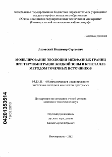 Диссертация по информатике, вычислительной технике и управлению на тему «Моделирование эволюции межфазных границ при термомиграции жидкой зоны в кристалле методом точечных источников»