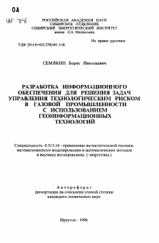 Автореферат по информатике, вычислительной технике и управлению на тему «Разработка информационного обеспечения для решения задач управления технологическим риском в газовой промышленности с использованием геоинформационных технологий»