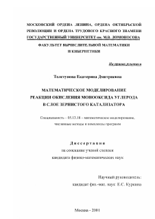 Диссертация по информатике, вычислительной технике и управлению на тему «Математическое моделирование реакции окисления монооксида углерода в слое зернистого катализатора»