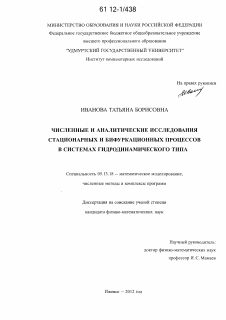 Диссертация по информатике, вычислительной технике и управлению на тему «Численные и аналитические исследования стационарных и бифуркационных процессов в системах гидродинамического типа»