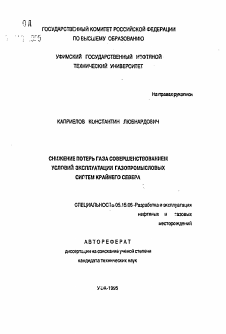 Автореферат по разработке полезных ископаемых на тему «Снижение потерь газа совершенствованием условий эксплуатации газопромысловых систем Крайнего Севера»