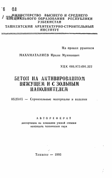 Автореферат по строительству на тему «Бетон на активированном вяжущем и с зольным наполнителем»