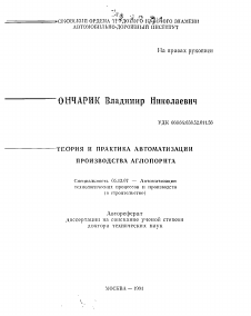 Автореферат по информатике, вычислительной технике и управлению на тему «Теория и практика автоматизации производства аглопорита»