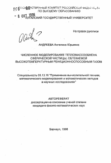 Автореферат по информатике, вычислительной технике и управлению на тему «Численное моделирование тепломассообмена сферической частицы, обтекаемой высокотемпературным реакционноспособным газом»