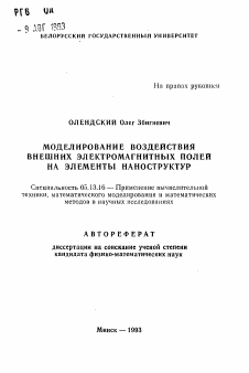 Автореферат по информатике, вычислительной технике и управлению на тему «Моделирование воздействия внешних электромагнитных полей на элементы наноструктур»