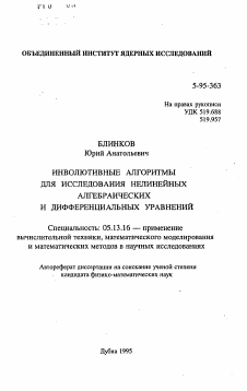 Автореферат по информатике, вычислительной технике и управлению на тему «Инволютивные алгоритмы для исследования нелинейных алгебраических и дифференциальных уравнений»