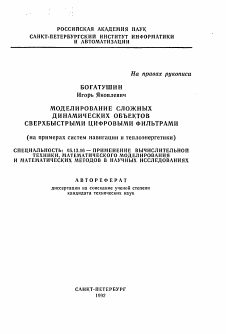 Автореферат по информатике, вычислительной технике и управлению на тему «Моделирование сложных динамических объектов сверхбыстрыми цифровыми фильтрами»