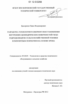 Диссертация по процессам и машинам агроинженерных систем на тему «Разработка технологии размерного восстановления внутренних цилиндрических поверхностей гильз гидроцилиндров сельскохозяйственной техники композитным покрытием на основе хрома»