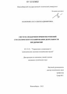 Диссертация по информатике, вычислительной технике и управлению на тему «Система поддержки принятия решений стратегического планирования деятельности предприятий»