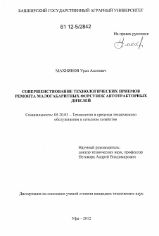 Диссертация по процессам и машинам агроинженерных систем на тему «Совершенствование технологических приемов ремонта малогабаритных форсунок автотракторных дизелей»