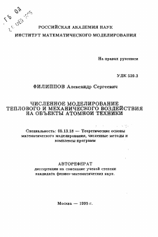 Автореферат по информатике, вычислительной технике и управлению на тему «Численное моделирование теплового и механического воздействия на объекты атомной техники»