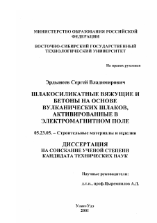 Диссертация по строительству на тему «Шлакосиликатные вяжущие и бетоны на основе вулканических шлаков, активированные в электромагнитном поле»