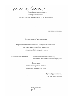 Диссертация по информатике, вычислительной технике и управлению на тему «Разработка специализированной инструментальной среды для исследования проблем живучести больших трубопроводных систем»