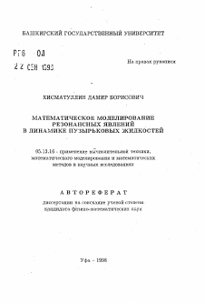 Автореферат по информатике, вычислительной технике и управлению на тему «Математическое моделирование резонансных явлений в динамике пузырьковых жидкостей»