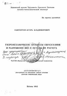 Автореферат по химической технологии на тему «Гидромеханические процессы образования и разрушения пен и методы их расчета»