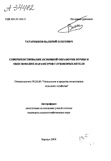 Автореферат по процессам и машинам агроинженерных систем на тему «СОВЕРШЕНСТВОВАНИЕ ОСНОВНОЙ ОБРАБОТКИ ПОЧВЫ И ОБОСНОВАНИЕ ПАРАМЕТРОВ ГЛУБОКОРЫХЛИТЕЛЯ»