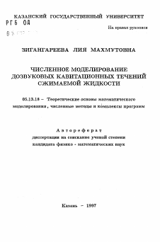 Автореферат по информатике, вычислительной технике и управлению на тему «Численное моделирование дозвуковых кавитационных течений сжимаемой жидкости»