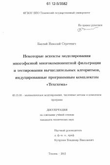 Диссертация по информатике, вычислительной технике и управлению на тему «Некоторые аспекты моделирования многофазной многокомпонентной фильтрации и тестирования вычислительных алгоритмов, индуцированные программным комплексом "Техсхема"»