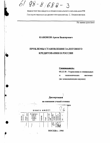 Диссертация по информатике, вычислительной технике и управлению на тему «Проблемы становления залогового кредитования в России»