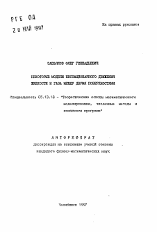 Автореферат по информатике, вычислительной технике и управлению на тему «Некоторые модели нестационарного движения жидкости и газа между двумя поверхностями»