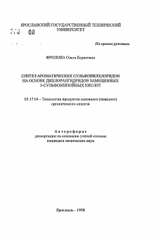 Автореферат по химической технологии на тему «Синтез ароматических сульфонилхлоридов на основе дихлорангидридов замещенных 3-сульфобензойных кислот»