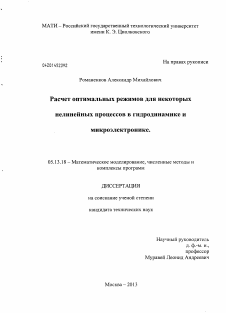 Диссертация по информатике, вычислительной технике и управлению на тему «Расчет оптимальных режимов для некоторых нелинейных процессов в гидродинамике и микроэлектронике»