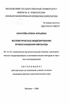 Автореферат по информатике, вычислительной технике и управлению на тему «Математическое моделирование кровоснабжения миокарда»