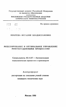 Автореферат по информатике, вычислительной технике и управлению на тему «Моделирование и оптимальное управление многостадийными процессами»