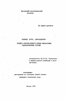 Автореферат по технологии, машинам и оборудованию лесозаготовок, лесного хозяйства, деревопереработки и химической переработки биомассы дерева на тему «Процесс очистки пневого осмола импульсными гидравлическими струями»