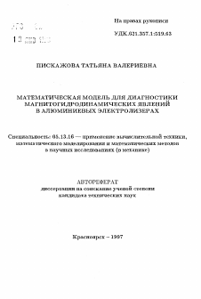 Автореферат по информатике, вычислительной технике и управлению на тему «Математическая модель для диагностики магнитогидродинамических явлений в алюминиевых электролизерах»