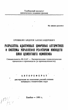 Автореферат по информатике, вычислительной технике и управлению на тему «Разработка адаптивных цифровых алгоритмов и системы управления реактором кипящего слоя цементного комплекса»