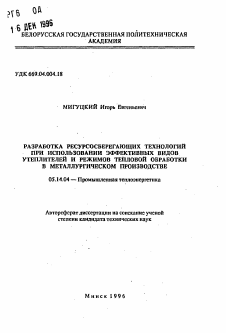 Автореферат по энергетике на тему «Разработка ресурсосберегающих технологий при использовании эффективных видов утеплителей и режимов тепловой обработки в металлургическом производстве»