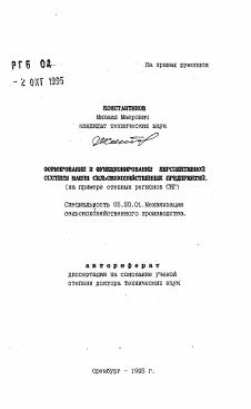 Автореферат по процессам и машинам агроинженерных систем на тему «Формирование и функционирование перспективной системы машин сельскохозяйственных предприятий»