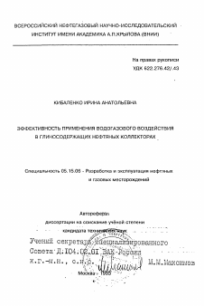 Автореферат по разработке полезных ископаемых на тему «Эффективность применения водогазового воздействия в глиносодержащих нефтяных коллекторах»