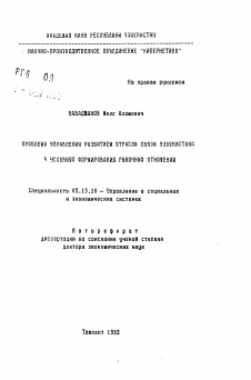 Автореферат по информатике, вычислительной технике и управлению на тему «Проблемы управления развитием отрасли связи Узбекистана в условиях формирования рыночных отношений»