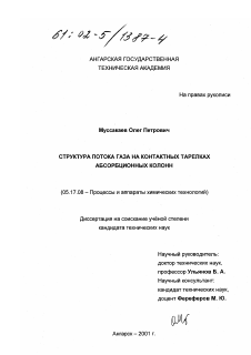 Диссертация по химической технологии на тему «Структура потока газа на контактных тарелках абсорбционных колонн»